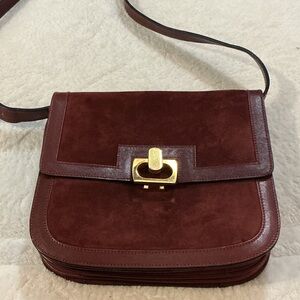 Mr. Jay Vintage Suede Shoulder Bag Trimmed in Leather w/ Gold Hardware